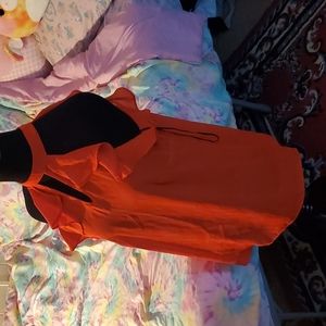 Red halter, sheer ruffle blouse, sz s